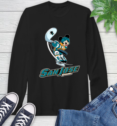 NHL Hockey San Jose Sharks Cheerful Mickey Mouse Shirt Long Sleeve T-Shirt