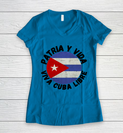 Patria Y Vida Viva Cuba Libre SOS CUba Free Cuba Women's V-Neck T-Shirt 4