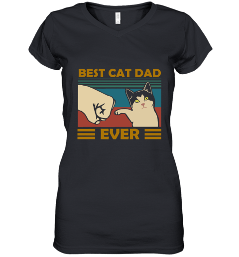 sth1 best cat dad ever fist dash with cat vintage women v neck t shirt 39 front black