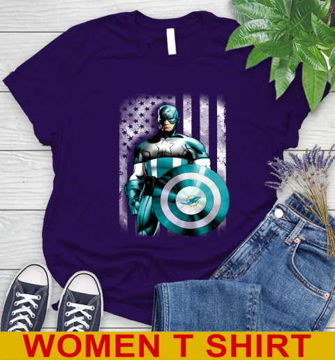 Miami Dolphins NFL Football Captain America Marvel Avengers American Flag Shirt Women's T-Shirt 4