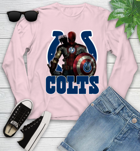 NFL Captain America Thor Spider Man Hawkeye Avengers Endgame Football Indianapolis Colts Youth Long Sleeve 10