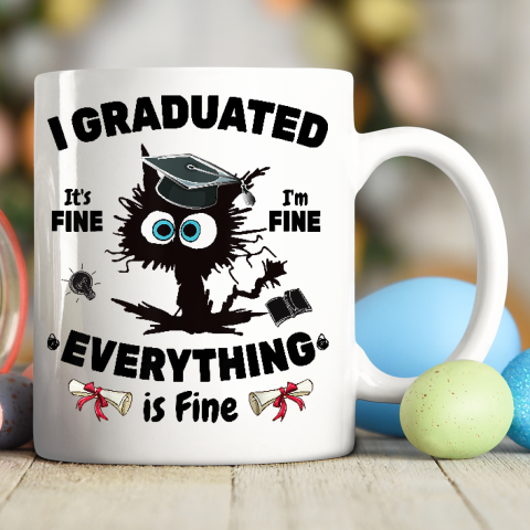 I Graduated Graduate Class 2023 Funny Black Cat Ceramic Mug 11oz 4