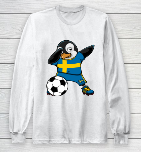 Dabbing Penguin Sweden Soccer Fans Jersey Football Lovers Long Sleeve T-Shirt