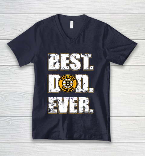 NHL Boston Bruins Hockey Best Dad Ever Family Shirt V-Neck T-Shirt - Image 3