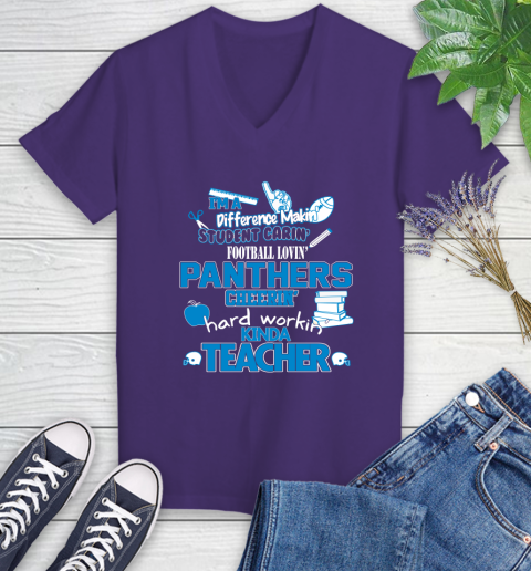 Carolina Panthers NFL I'm A Difference Making Student Caring Football Loving Kinda Teacher Women's V-Neck T-Shirt 3