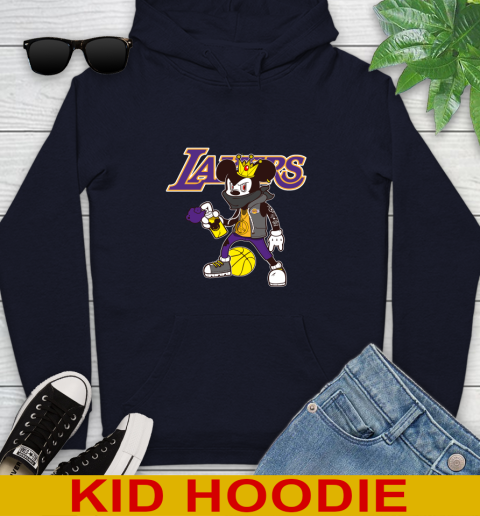 Los Angeles Lakers NBA Basketball Mickey Peace Sign Sports Youth Hoodie 4