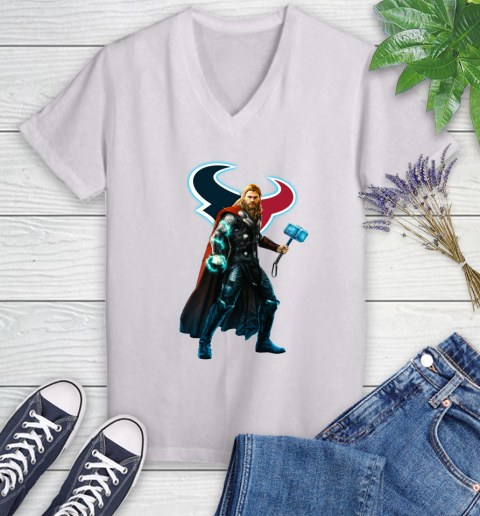 NFL Thor Avengers Endgame Football Houston Texans Women's V-Neck T-Shirt