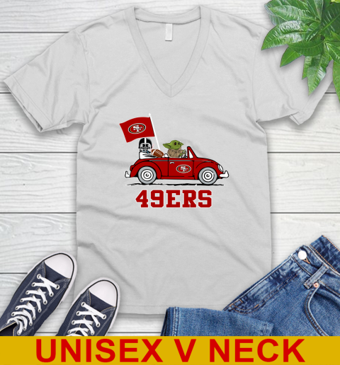 NFL Football San Francisco 49ers Darth Vader Baby Yoda Driving Star Wars Shirt V-Neck T-Shirt