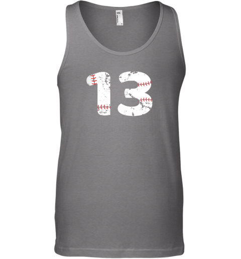 cqtt number 13 baseball vintage distressed team unisex tank 17 front graphite heather