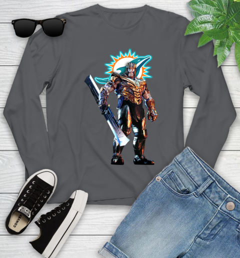 NFL Thanos Gauntlet Avengers Endgame Football Miami Dolphins Youth Long Sleeve 8