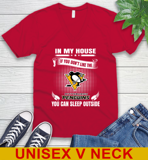 Pittsburgh Penguins NHL Hockey In My House If You Don't Like The Penguins You Can Sleep Outside Shirt V-Neck T-Shirt 6