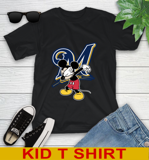 Milwaukee Brewers MLB Baseball Dabbing Mickey Disney Sports Youth T-Shirt 2