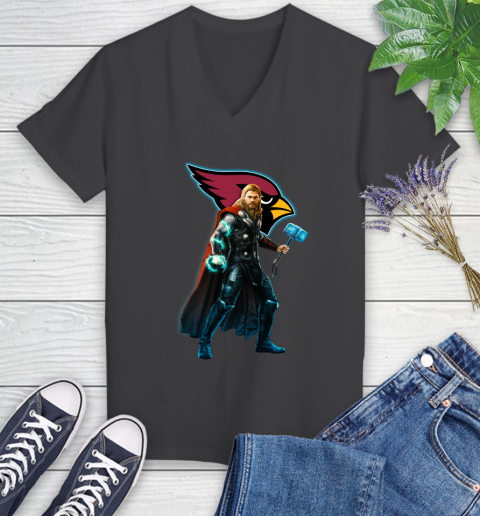 NFL Thor Avengers Endgame Football Arizona Cardinals Women's V-Neck T-Shirt 8