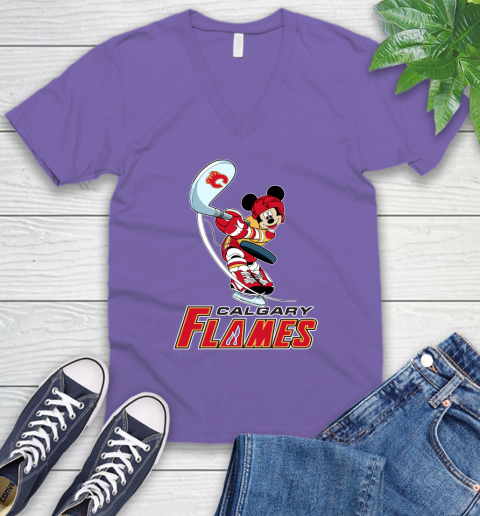 NHL Hockey Calgary Flames Cheerful Mickey Mouse Shirt V-Neck T-Shirt 9