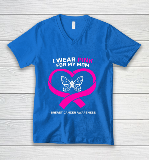 Men Women Kids Wear Pink For My Mom Breast Cancer Awareness V-Neck T-Shirt 5