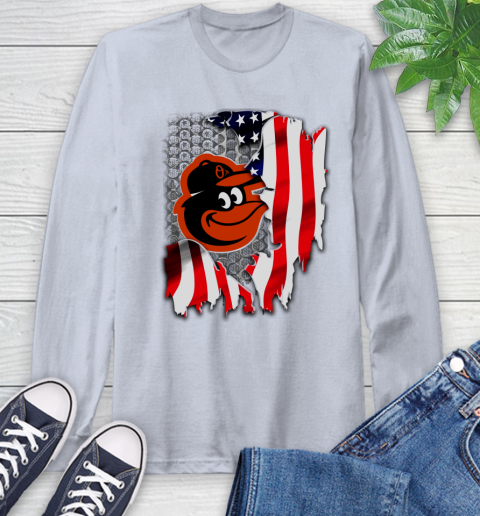 Baltimore Orioles MLB Baseball American Flag Long Sleeve T-Shirt 6