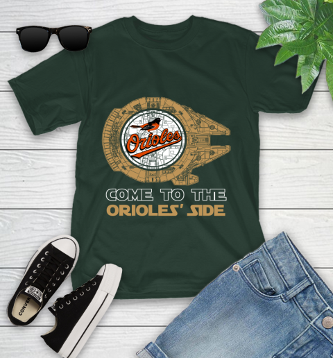 MLB Come To The Baltimore Orioles Side Star Wars Baseball Sports Youth T-Shirt 5