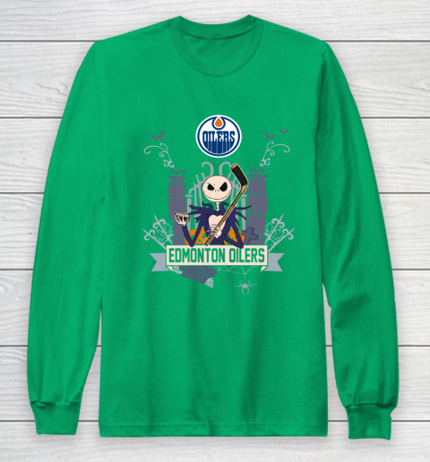 NHL Edmonton Oilers Hockey Jack Skellington Halloween Long Sleeve T-Shirt 4