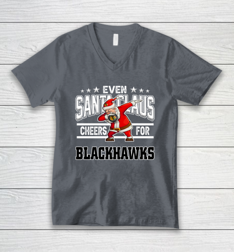 Chicago Blackhawks Even Santa Claus Cheers For Christmas NHL V-Neck T-Shirt 4