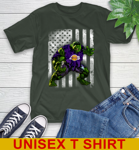Los Angeles Lakers Hulk Marvel Avengers NBA Basketball American Flag T-Shirt 6
