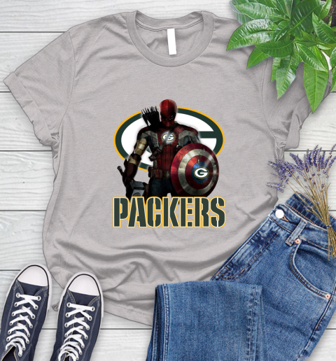 NFL Captain America Thor Spider Man Hawkeye Avengers Endgame Football Green Bay Packers Women's T-Shirt 10