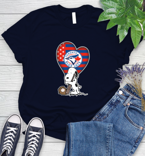 Toronto Blue Jays MLB Baseball The Peanuts Movie Adorable Snoopy Women's T-Shirt 3