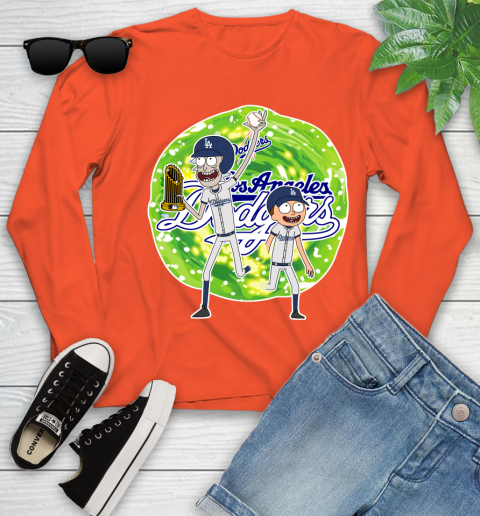 MLB Los Angeles Dodgers Rick And Morty Commissioner's Trophy Baseball Sports Youth Long Sleeve 4