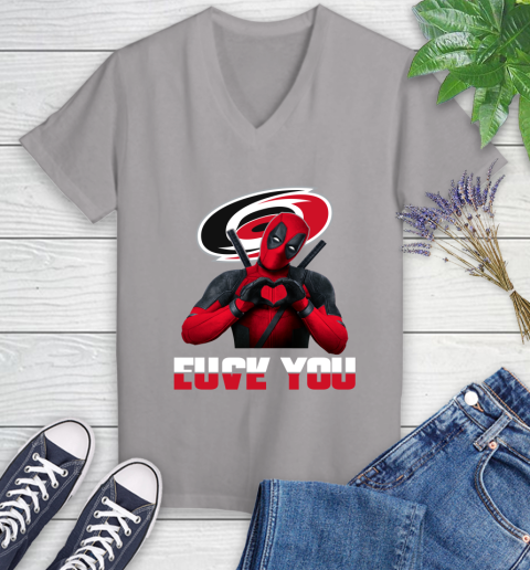 NHL Carolina Hurricanes Deadpool Love You Fuck You Hockey Sports Women's V-Neck T-Shirt 4