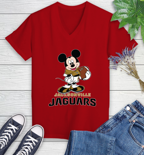 NFL Football Jacksonville Jaguars Cheerful Mickey Mouse Shirt Women's V-Neck T-Shirt 10