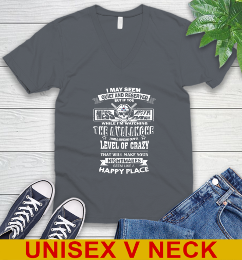 Colorado Avalanche NHL Hockey If You Mess With Me While I'm Watching My Team V-Neck T-Shirt - Image 5