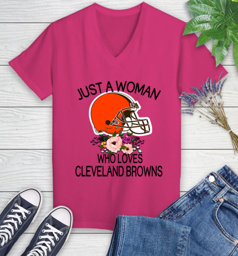 NFL Just A Woman Who Loves Cleveland Browns Football Sports Women's V-Neck T-Shirt 5