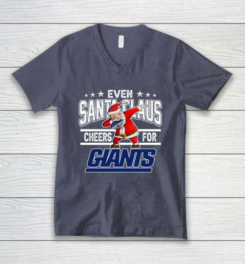 New York Giants Even Santa Claus Cheers For Christmas NFL V-Neck T-Shirt 7