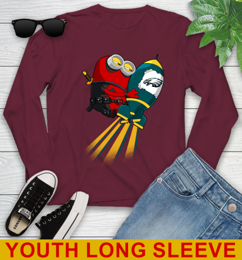 NFL Football Philadelphia Eagles Deadpool Minion Marvel Shirt Youth Long Sleeve 6