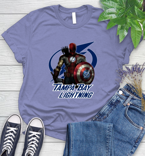 NHL Captain America Thor Spider Man Hawkeye Avengers Endgame Hockey Tampa Bay Lightning Women's T-Shirt 11
