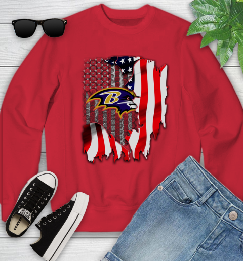 Baltimore Ravens NFL Football American Flag Youth Sweatshirt 8
