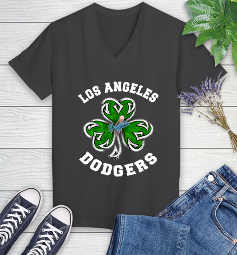 MLB Los Angeles Dodgers Three Leaf Clover St Patrick's Day Baseball Sports Women's V-Neck T-Shirt 8