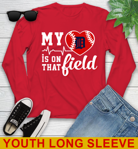 MLB My Heart Is On That Field Baseball Sports Detroit Tigers Youth Long Sleeve 11