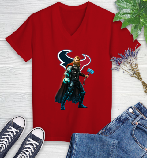NFL Thor Avengers Endgame Football Houston Texans Women's V-Neck T-Shirt 12