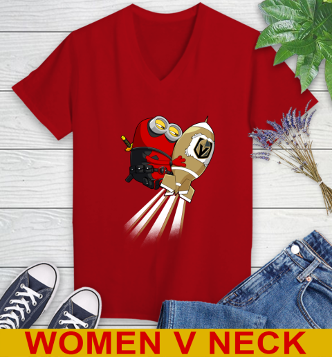 NHL Hockey Vegas Golden Knights Deadpool Minion Marvel Shirt Women's V-Neck T-Shirt 10