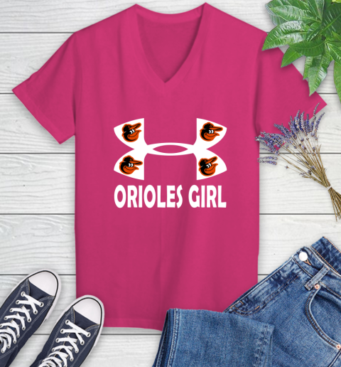 MLB Baltimore Orioles Under Armour Baseball Sports Women's V-Neck T-Shirt 9
