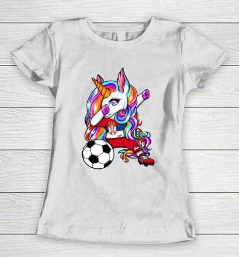 Dabbing Unicorn Serbia Soccer Fans Jersey Serbian Football Women's T-Shirt