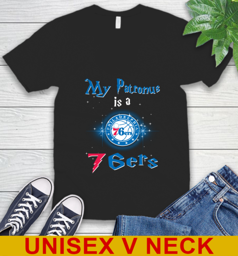 NBA Basketball Harry Potter My Patronus Is A Philadelphia 76ers V-Neck T-Shirt