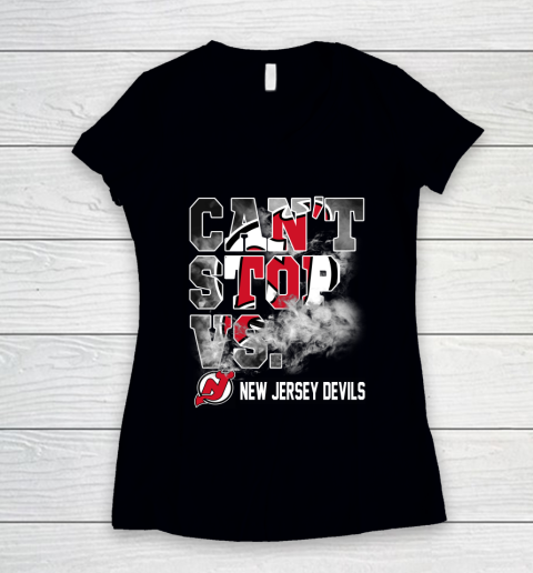 NHL New Jersey Devils Hockey Can't Stop Vs Women's V-Neck T-Shirt