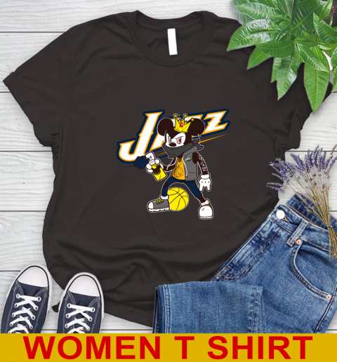 Utah Jazz NBA Basketball Mickey Peace Sign Sports Women's T-Shirt 8