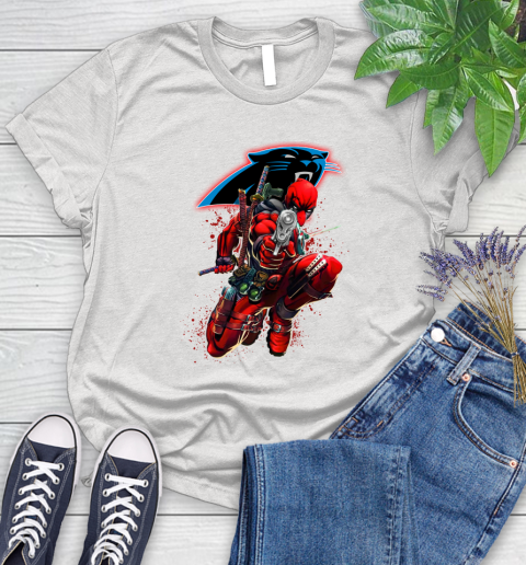 NFL Deadpool Marvel Comics Sports Football Carolina Panthers Women's T-Shirt