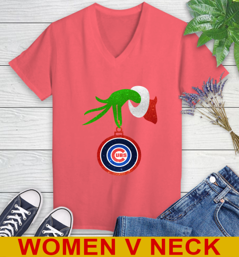 Chicago Cubs Grinch Merry Christmas MLB Baseball Women's V-Neck T-Shirt 7