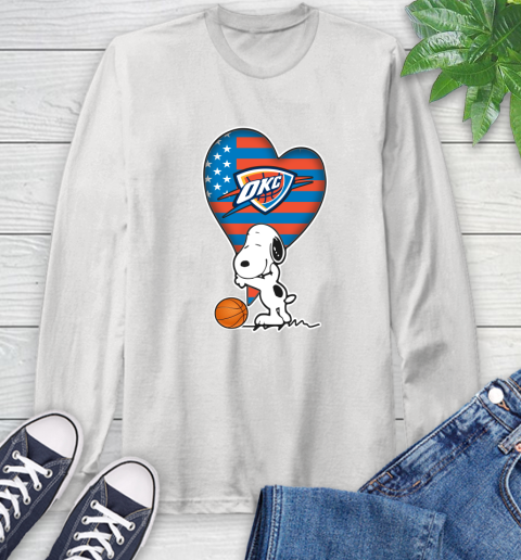 Oklahoma City Thunder NBA Basketball The Peanuts Movie Adorable Snoopy Long Sleeve T-Shirt