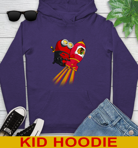 NHL Hockey Chicago Blackhawks Deadpool Minion Marvel Shirt Youth Hoodie - Image 6