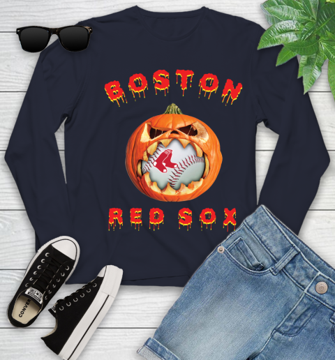 MLB Boston Red Sox Halloween Pumpkin Baseball Sports Youth Long Sleeve 3