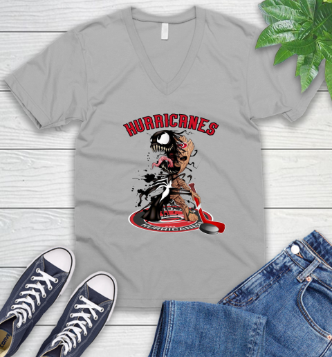 NHL Carolina Hurricanes Hockey Venom Groot Guardians Of The Galaxy V-Neck T-Shirt 4